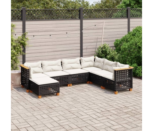 Set de sofás de jardín 7 pzas con cojines ratán sintético negro
