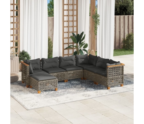 Set de sofás de jardín 7 pzas con cojines ratán sintético gris