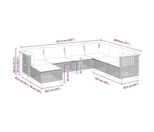 Set sofás de jardín 7 piezas y cojines ratán sintético beige
