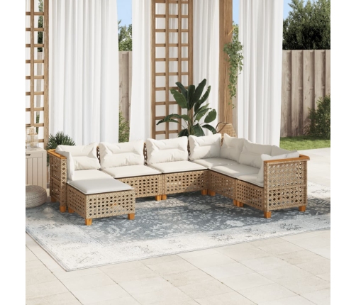 Set sofás de jardín 7 piezas y cojines ratán sintético beige