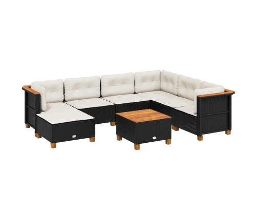 Set de sofás de jardín y cojines 8 piezas ratán sintético negro