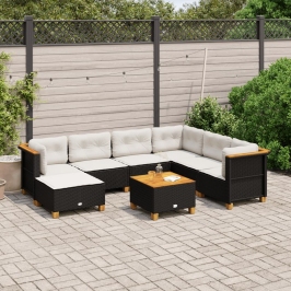 Set de sofás de jardín y cojines 8 piezas ratán sintético negro