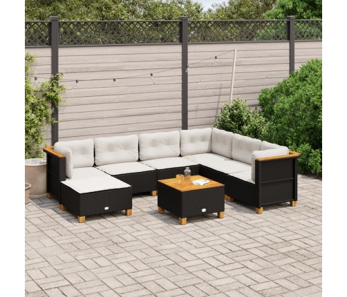 Set de sofás de jardín y cojines 8 piezas ratán sintético negro