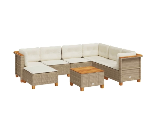 Set de sofás de jardín y cojines 8 piezas ratán sintético beige