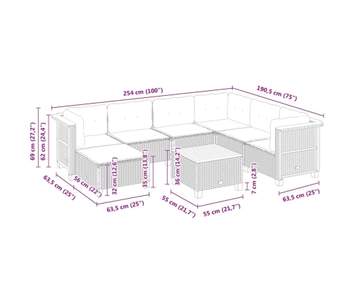 Set de sofás de jardín y cojines 8 piezas ratán sintético beige