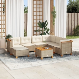 Set de sofás de jardín y cojines 8 piezas ratán sintético beige