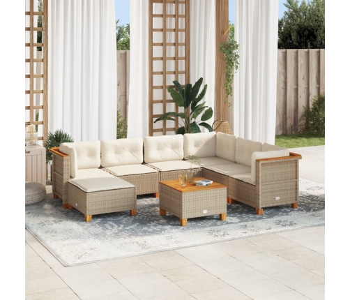 Set de sofás de jardín y cojines 8 piezas ratán sintético beige