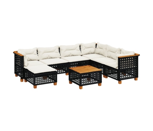 Set de sofás de jardín 8 piezas y cojines ratán sintético negro