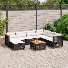 Set de sofás de jardín 8 piezas y cojines ratán sintético negro