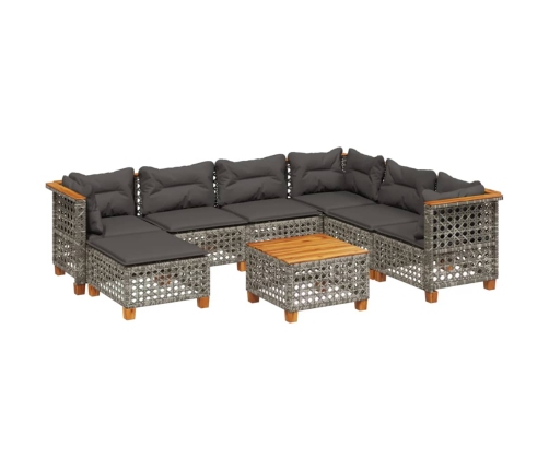 Set de sofás de jardín y cojines 8 piezas ratán sintético gris