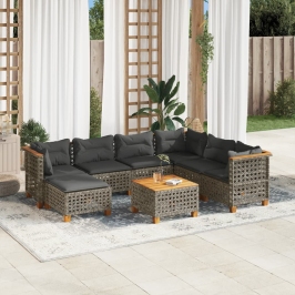 Set de sofás de jardín y cojines 8 piezas ratán sintético gris