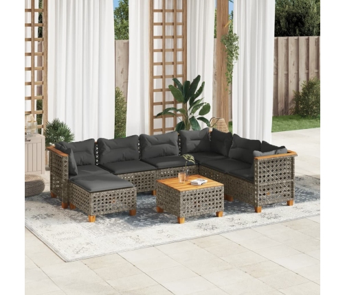 Set de sofás de jardín y cojines 8 piezas ratán sintético gris