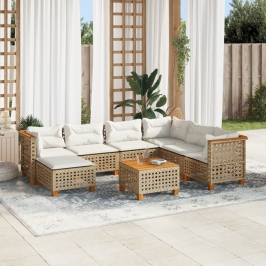 Set de sofás de jardín y cojines 8 piezas ratán sintético beige
