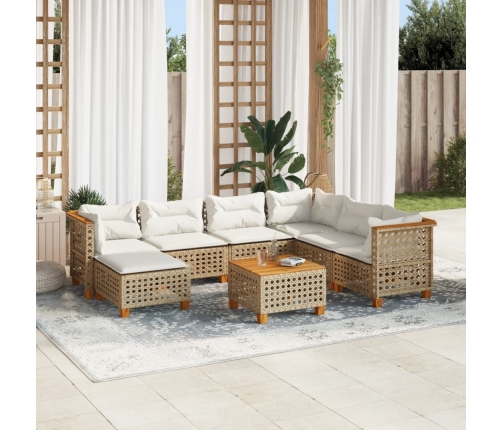 Set de sofás de jardín y cojines 8 piezas ratán sintético beige
