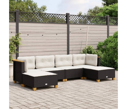 Set de sofás de jardín 6 piezas y cojines ratán sintético negro