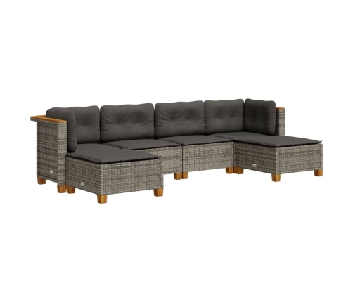 Set de muebles de jardín 6 pzas y cojines ratán sintético gris