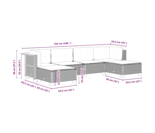 Set de muebles de jardín 6 pzas y cojines ratán sintético gris