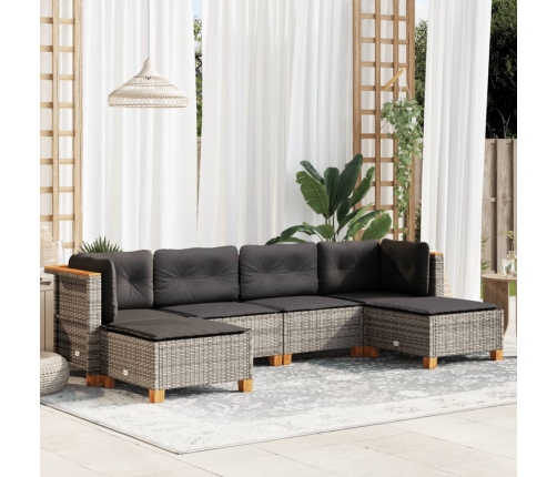 Set de muebles de jardín 6 pzas y cojines ratán sintético gris