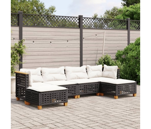 Set de sofás de jardín 6 piezas y cojines ratán sintético negro