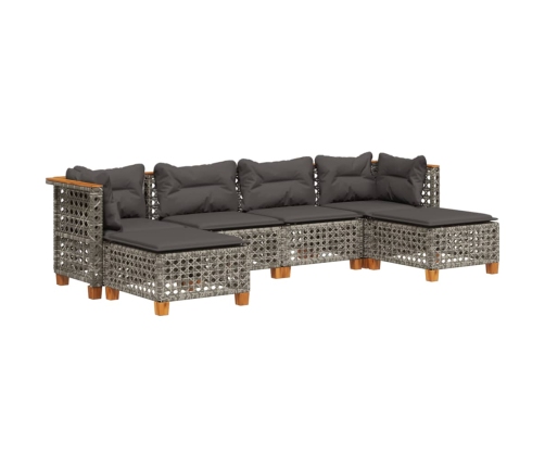 Set de muebles de jardín 6 pzas y cojines ratán sintético gris