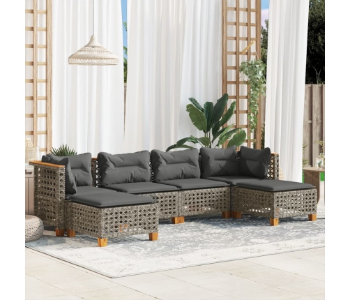 Set de muebles de jardín 6 pzas y cojines ratán sintético gris