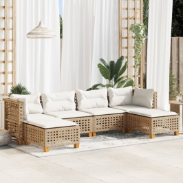 Juego de sofás jardín con cojines 6 pzas ratán sintético beige