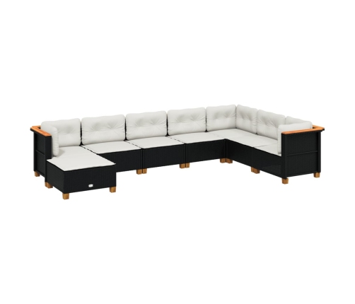 Set de sofás de jardín y cojines 8 piezas ratán sintético negro