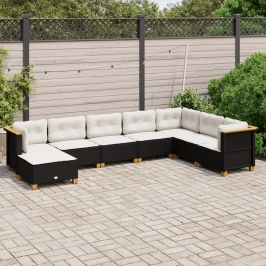 Set de sofás de jardín y cojines 8 piezas ratán sintético negro