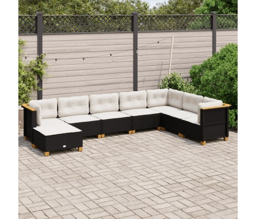 Set de sofás de jardín y cojines 8 piezas ratán sintético negro