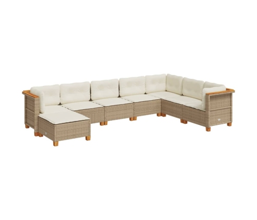 Set de sofás de jardín y cojines 8 piezas ratán sintético beige