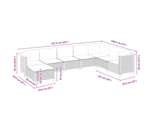 Set de sofás de jardín y cojines 8 piezas ratán sintético beige