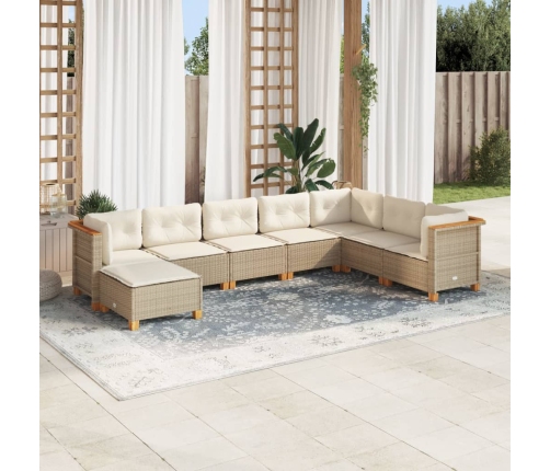 Set de sofás de jardín y cojines 8 piezas ratán sintético beige