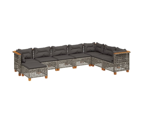 Set de sofás de jardín y cojines 8 piezas ratán sintético gris