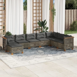 Set de sofás de jardín y cojines 8 piezas ratán sintético gris