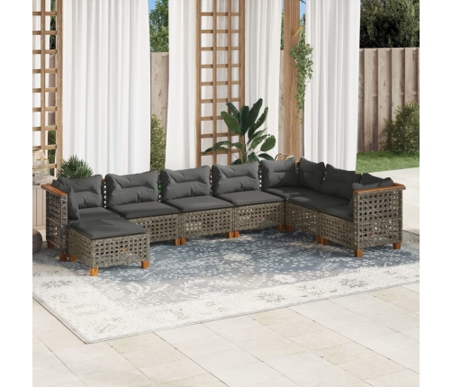 Set de sofás de jardín y cojines 8 piezas ratán sintético gris