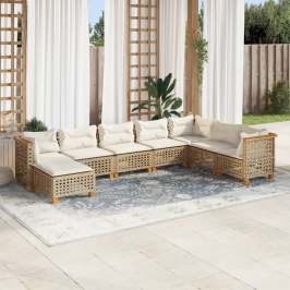 Set de sofás de jardín y cojines 8 piezas ratán sintético beige