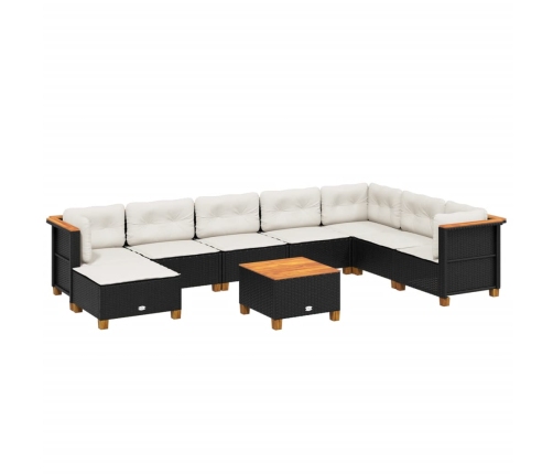 Set de sofás de jardín 8 piezas y cojines ratán sintético negro