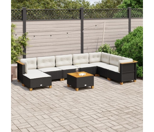 Set de sofás de jardín 8 piezas y cojines ratán sintético negro