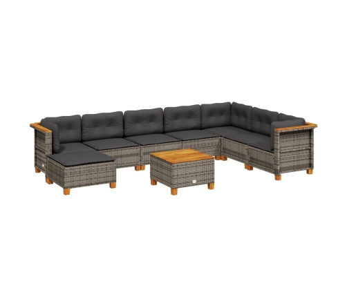 Set de muebles de jardín 9 pzas y cojines ratán sintético gris