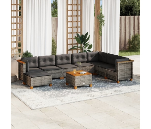 Set de muebles de jardín 9 pzas y cojines ratán sintético gris