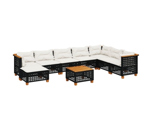 Set de sofás de jardín 8 piezas y cojines ratán sintético negro