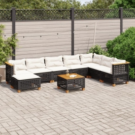Set de sofás de jardín 8 piezas y cojines ratán sintético negro