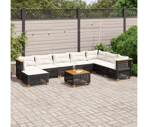 Set de sofás de jardín 8 piezas y cojines ratán sintético negro