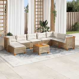 Set de sofás de jardín con cojines 9 pzas ratán sintético beige