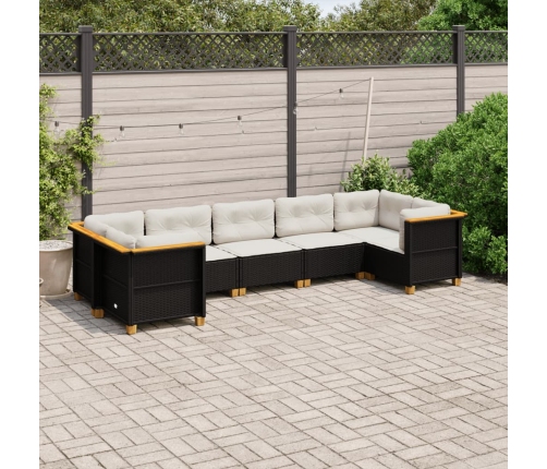 Set de sofás de jardín 7 pzas con cojines ratán sintético negro