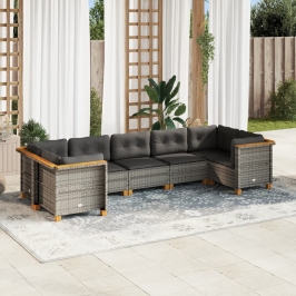 Set de sofás de jardín 7 pzas con cojines ratán sintético gris