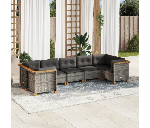Set de sofás de jardín 7 pzas con cojines ratán sintético gris