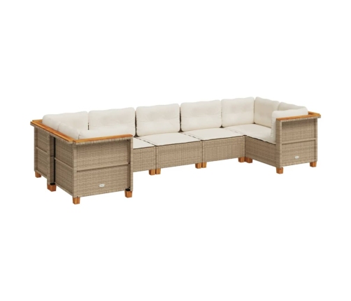 Set sofás de jardín 7 piezas y cojines ratán sintético beige