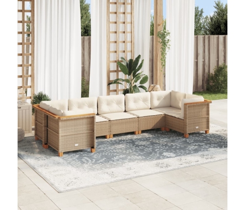 Set sofás de jardín 7 piezas y cojines ratán sintético beige