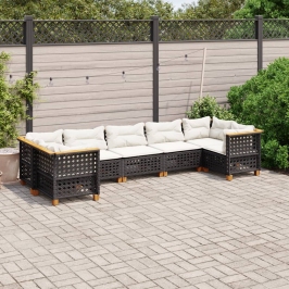 Set de sofás de jardín 7 pzas con cojines ratán sintético negro